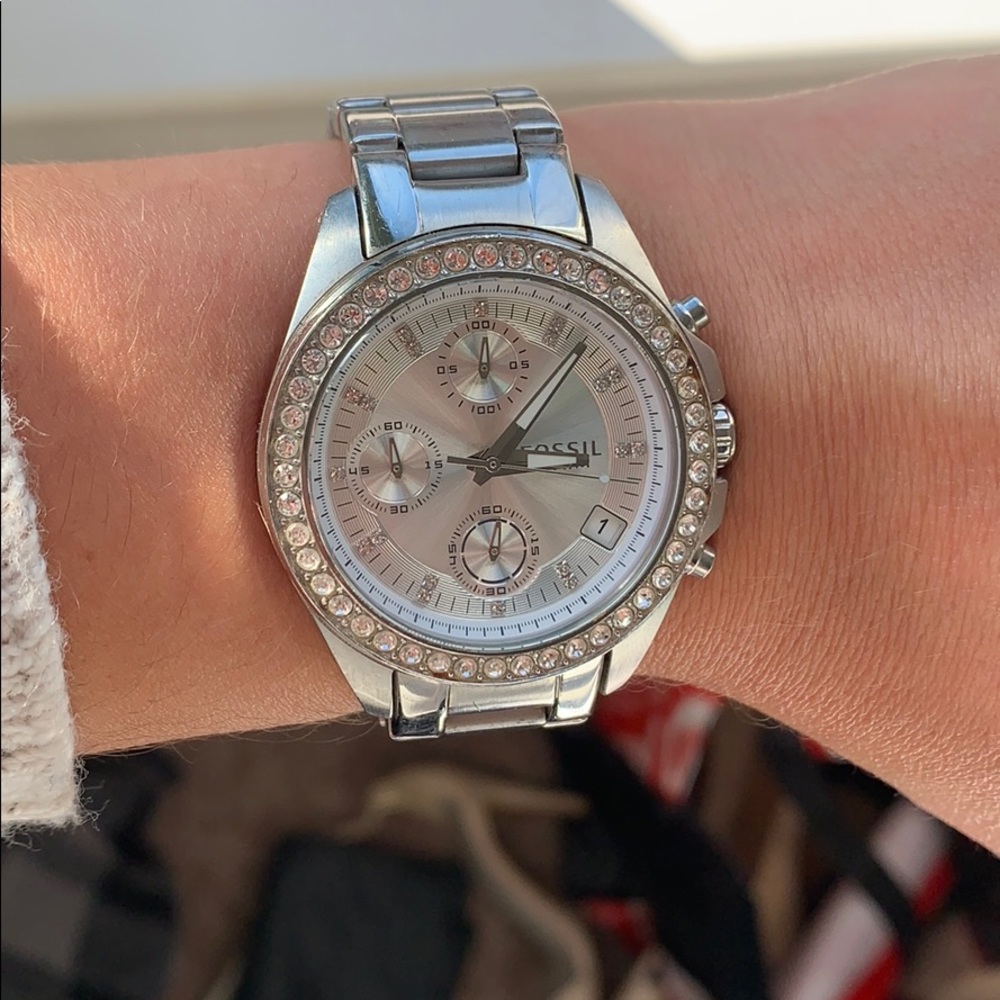 Silver Fossil Watch